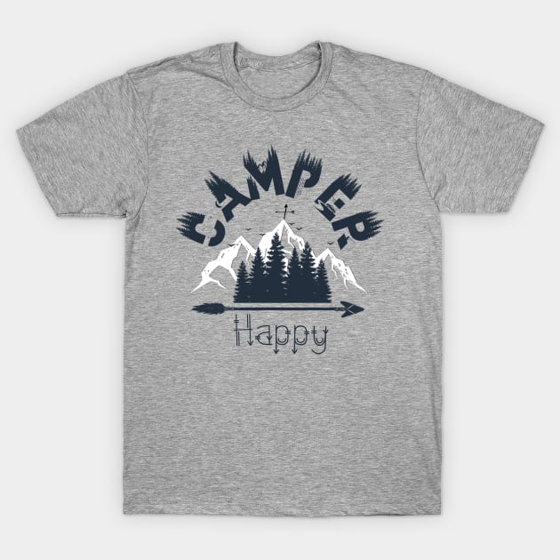 Happy Camper Mountain Wilderness Trail Design T-Shirt by BeLightDesigns